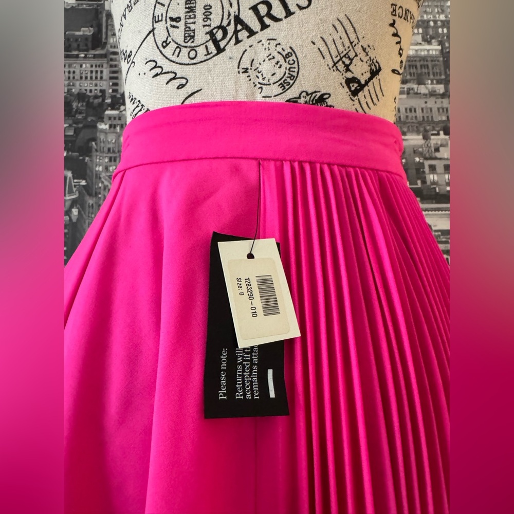 Christopher John Rogers Pleated Asymmetric Skirt Neon Pink Wool Blend - Picture 12 of 15